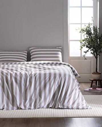 Avignon King Size %100 Pamuk Ranforce Baskılı Nevresim Takımı - Bej