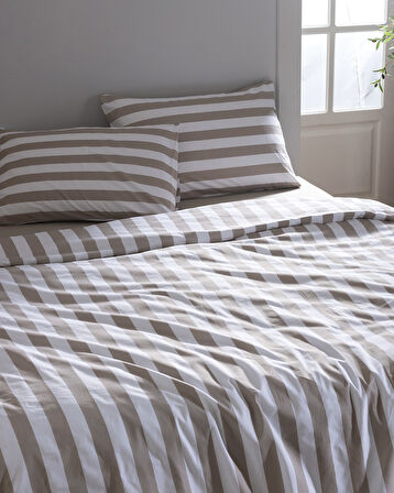 Avignon King Size %100 Pamuk Ranforce Baskılı Nevresim Takımı - Bej
