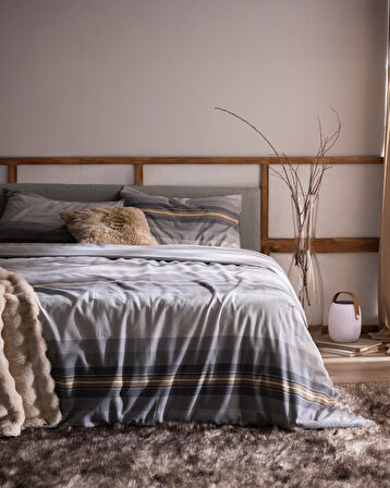 Destry King Size %100 Pamuk Flanel Nevresim Takımı - Gri