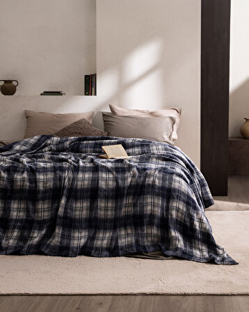 Talcy Çift Kişilik Battaniye - Gri/İndigo