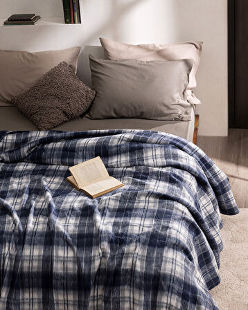 Talcy Çift Kişilik Battaniye - Gri/İndigo