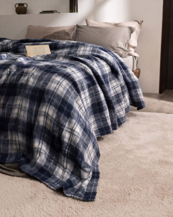 Talcy Çift Kişilik Battaniye - Gri/İndigo