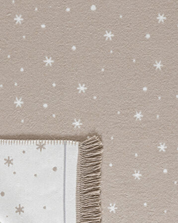 Écorce Pamuklu Saçaklı Dokuma Kilim - Bej/Beyaz - 80x150 cm