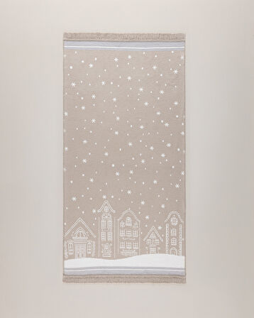 Écorce Pamuklu Saçaklı Dokuma Kilim - Bej/Beyaz - 120x180 cm