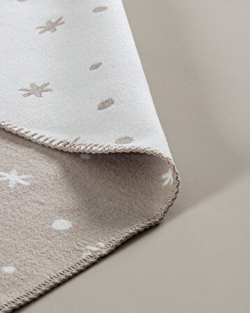 Écorce Pamuklu Saçaklı Dokuma Kilim - Bej/Beyaz - 120x180 cm