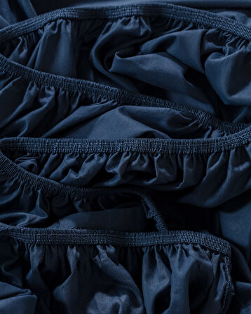 Manon King Size %100 Pamuk Ranforce Lastikli Çarşaf Takımı - Lacivert