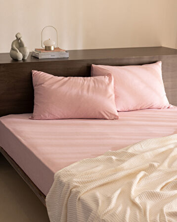 Odette King Size %100 Pamuk Ranforce Lastikli Çarşaf Takımı - Pudra