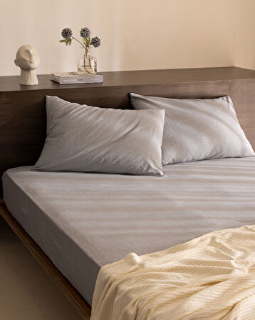 Odette Tek Kişilik %100 Pamuk Ranforce Lastikli Çarşaf Takımı - Gri