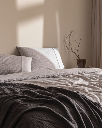 Orpen King Size %100 Pamuk Madame Coco Crep Baskılı Nevresim Takımı - Gri