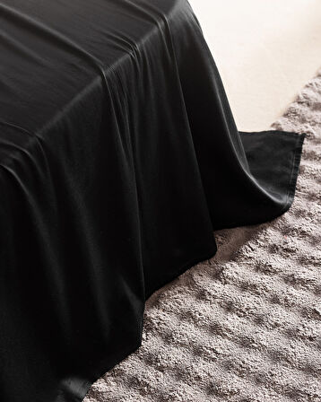 Ciel Çift Kişilik %100 Pamuk Lastiksiz Saten Çarşaf - Siyah