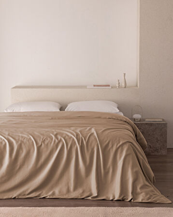 Ciel King Size %100 Pamuk Saten Nevresim - Bej