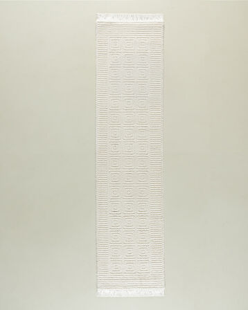 Laura Saçaklı Halı - Krem - 80x300 cm