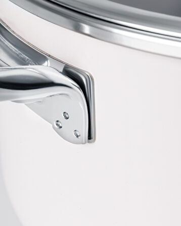 Titanyum Emaye Derin Tencere - Beyaz - 22 cm