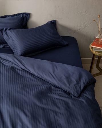 Elicia King Size %100 Pamuk Çizgili Saten Nevresim Takımı - Lacivert