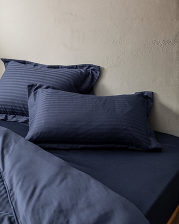 Elicia King Size %100 Pamuk Çizgili Saten Nevresim Takımı - Lacivert