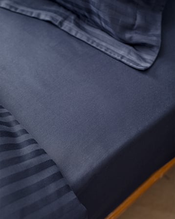 Elicia King Size %100 Pamuk Çizgili Saten Nevresim Takımı - Lacivert
