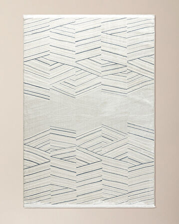 Annot Halı - Beyaz/Mavi - 80x300 cm