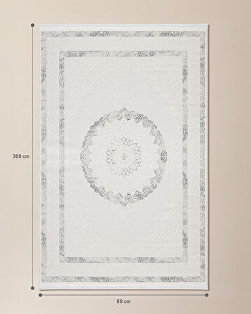 Mons Halı - Beyaz/Gri - 80x300 cm