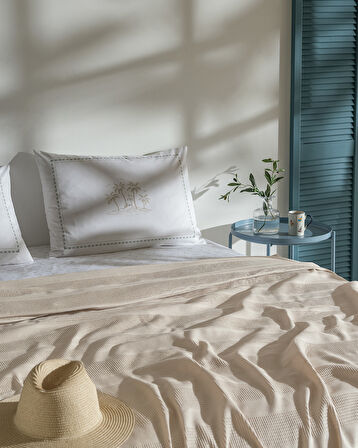 Mathilda King Size %100 Pamuk Karde Düz Pike Takımı - Bej