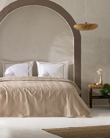 Mathilda King Size Pamuklu Ecocell Düz Pike Takımı - Bej