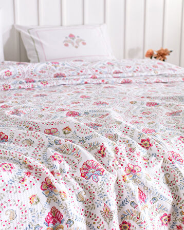 Bretagne Çift Kişilik Pamuklu Ecocell Baskılı Pike Takımı - Renkli