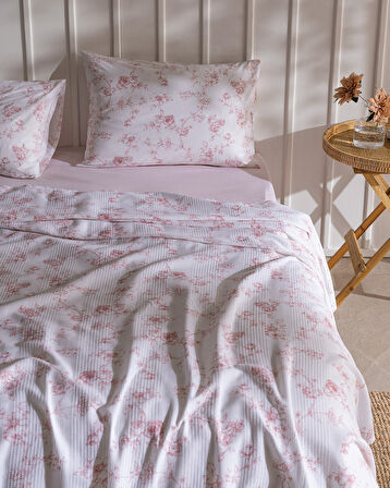 Tiny King Size Pamuklu Ecocell Baskılı Pike Takımı - Pudra