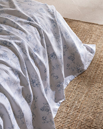 Tiny Çift Kişilik Pamuklu Ecocell Baskılı Pike Takımı - Mavi