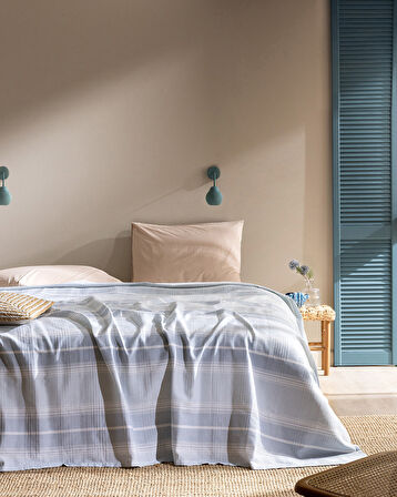 Edgard King Size Pamuklu Ecocell Baskılı Pike - Mavi