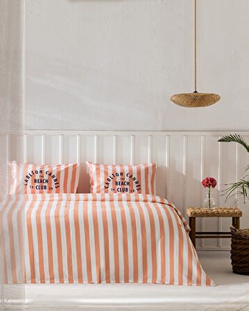 Coralie Çift Kişilik %100 Pamuk Karde Baskılı Pike Takımı - Turuncu