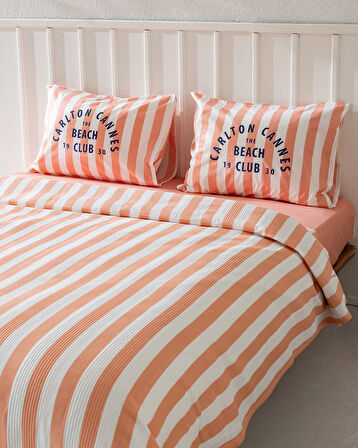 Coralie Çift Kişilik %100 Pamuk Karde Baskılı Pike Takımı - Turuncu