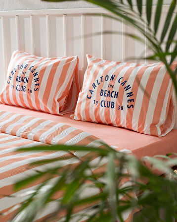 Coralie Çift Kişilik %100 Pamuk Karde Baskılı Pike Takımı - Turuncu