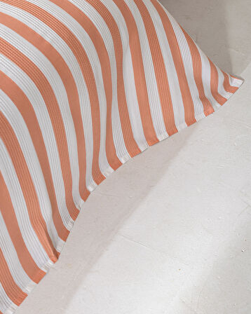 Coralie Çift Kişilik %100 Pamuk Karde Baskılı Pike Takımı - Turuncu