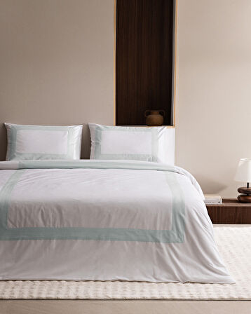 Valette King Size %100 Pamuk Nevresim Takımı - Beyaz/Mavi