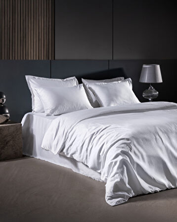 Thalie King Size %100 Pamuk Çizgili - 300TC Saten Nevresim Takımı - Beyaz