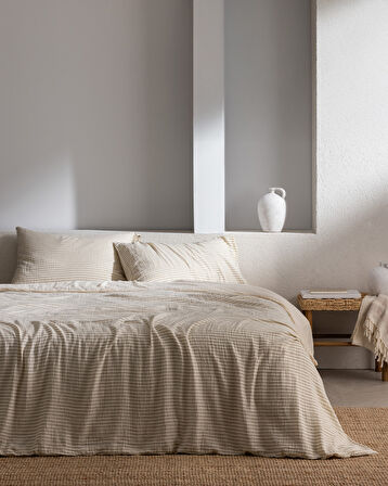 Agnes Çift Kişilik Müslin İpliği Boyalı Lastikli Nevresim Takımı - Haki