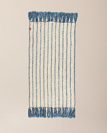 Talmont Saçaklı Kilim - Mavi/Beyaz - 65x130 cm