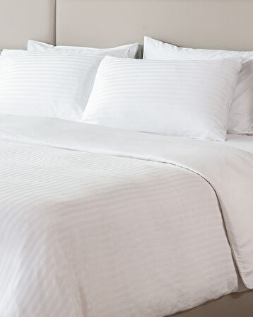 Sibyla King Size %100 Pamuk Saten Çizgili Nevresim - Beyaz