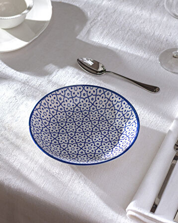 Reve Bleu Elodie Yemek Tabağı - 20 cm - Mavi/Beyaz