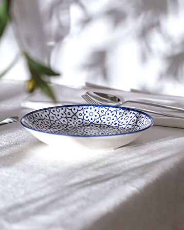 Reve Bleu Elodie Yemek Tabağı - 20 cm - Mavi/Beyaz