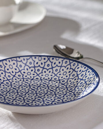Reve Bleu Elodie Yemek Tabağı - 20 cm - Mavi/Beyaz