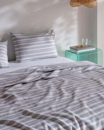 Darvell Tek Kişilik Pamuklu Ecocell Baskılı Pike Takımı - Gri/Bej