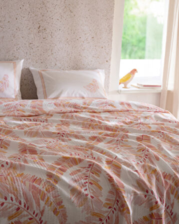 Coratte Tek Kişilik Pamuklu Ecocell Baskılı Pike Takımı - Pudra