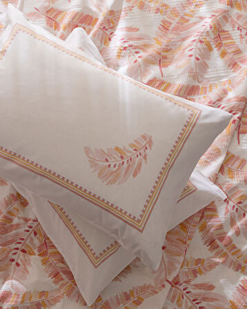 Coratte Tek Kişilik Pamuklu Ecocell Baskılı Pike Takımı - Pudra