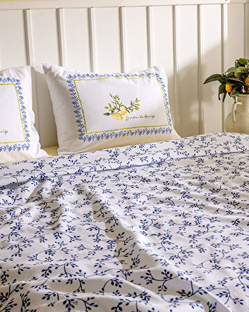 Gabrielle Çift Kişilik Pamuklu Ecocell Baskılı Pike Takımı - Lacivert