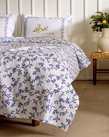 Gabrielle Çift Kişilik Pamuklu Ecocell Baskılı Pike Takımı - Lacivert