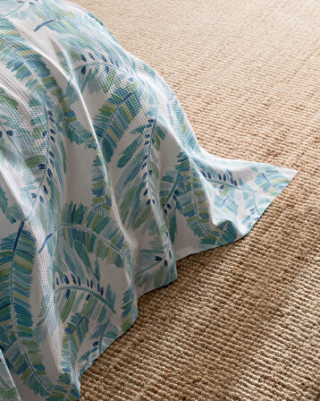 Coratte Çift Kişilik Pamuklu Ecocell Baskılı Pike Takımı - Turkuaz