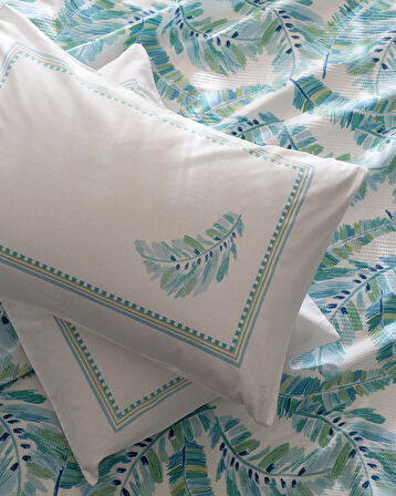 Coratte Çift Kişilik Pamuklu Ecocell Baskılı Pike Takımı - Turkuaz