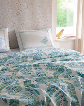 Coratte Tek Kişilik Pamuklu Ecocell Baskılı Pike Takımı - Turkuaz