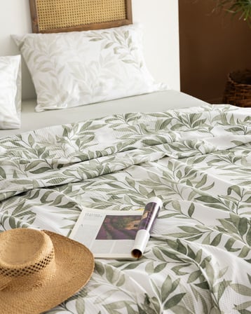 Leaf Çift Kişilik Ecocell Baskılı Pike Takımı - Haki