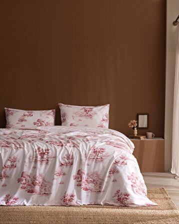 Bonneville Çift Kişilik %100 Pamuk Ranforce Baskılı Nevresim Takımı - Kırmızı